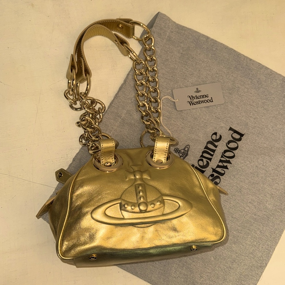 Vivienne Westwood CHAIN HANDBAG INJ ORB/GOLD METALLIC NAPPA BRAND NEW W DUST BAG